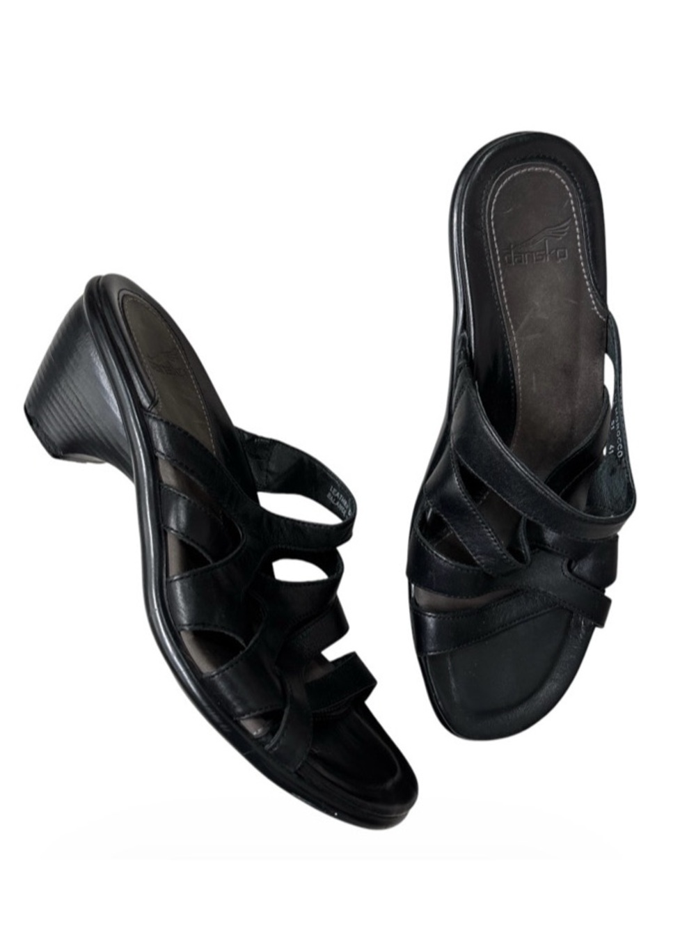 Dansko Leather Strappy Sandal Clogs Black 41